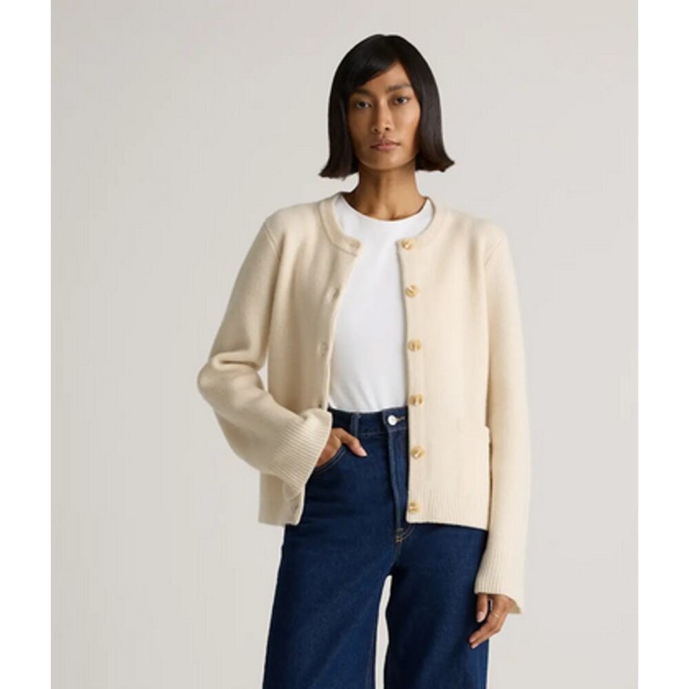 Mongolian Cashmere Structured Cardigan Ivory Size M